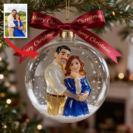 Personalized Christmas Middle-Aged Latino Couple Snow Globe Ornament Gift