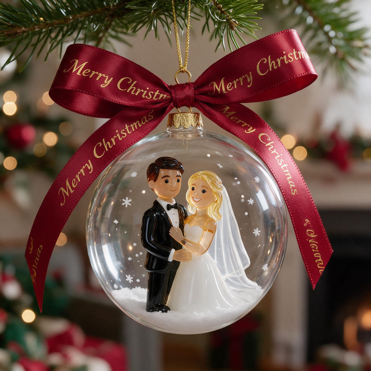 Personalisierte Weihnachts-Hochzeits-Paar Schneekugel Ornament Geschenk
