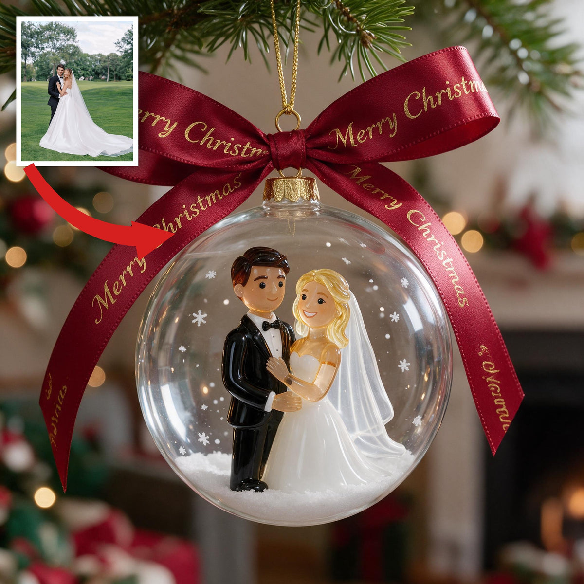 Personalisierte Weihnachts-Hochzeits-Paar Schneekugel Ornament Geschenk