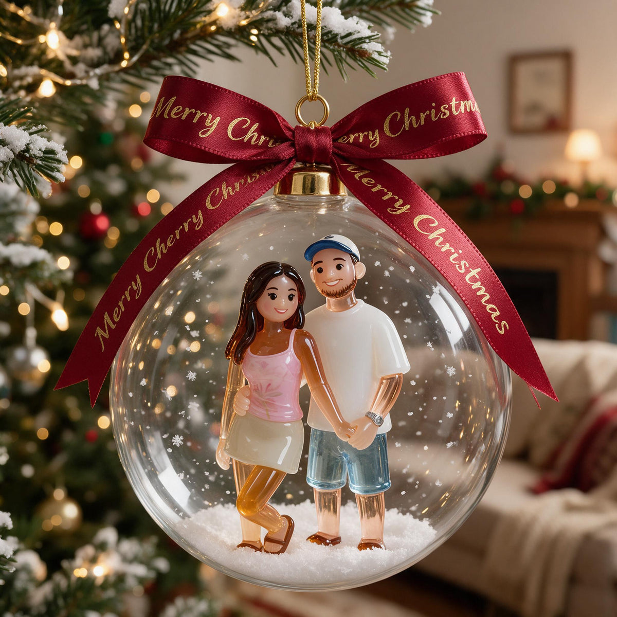 Personalized Christmas Latino Couple Snow Globe Ornament Holiday Tree Keepsake
