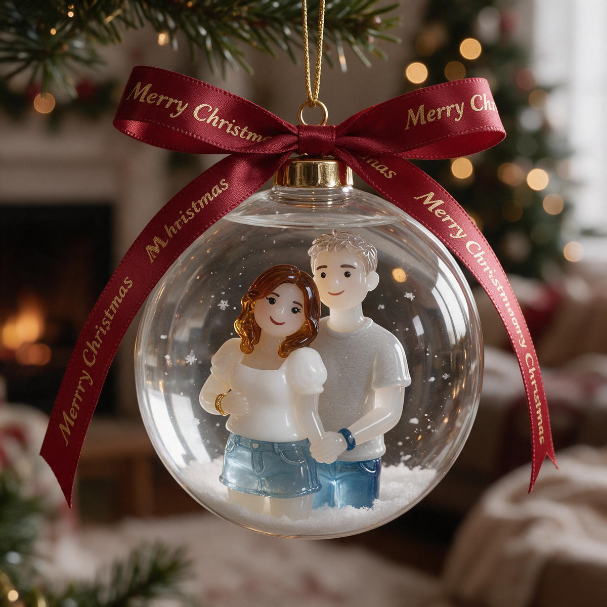 Personalisierte Weihnachtsmann Frau Paar Schneekugel Ornament Baumdekoration