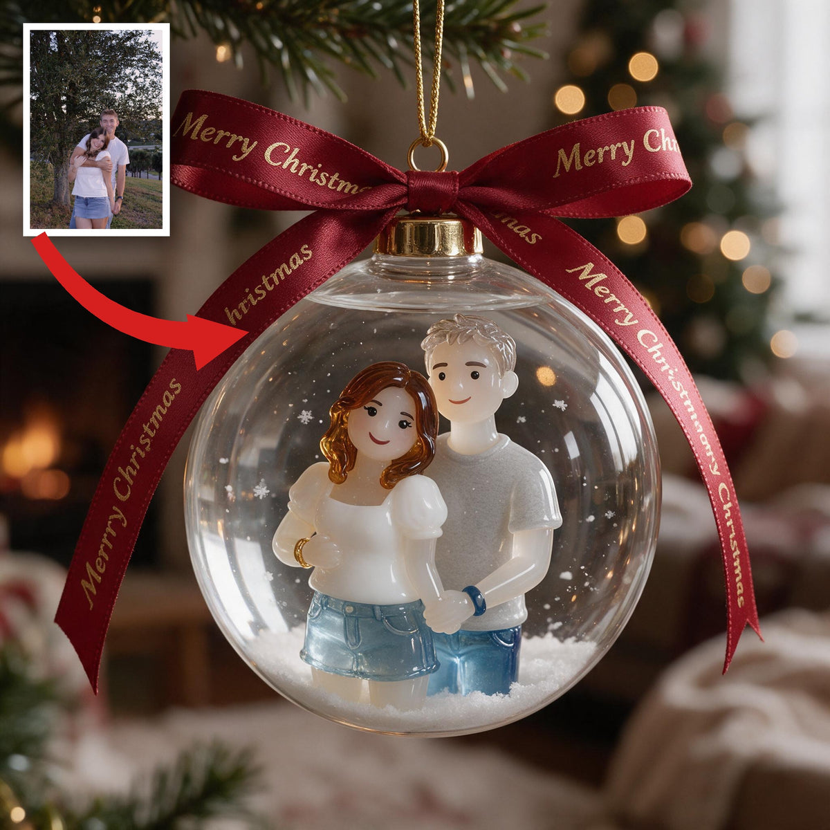 Personalisierte Weihnachtsmann Frau Paar Schneekugel Ornament Baumdekoration