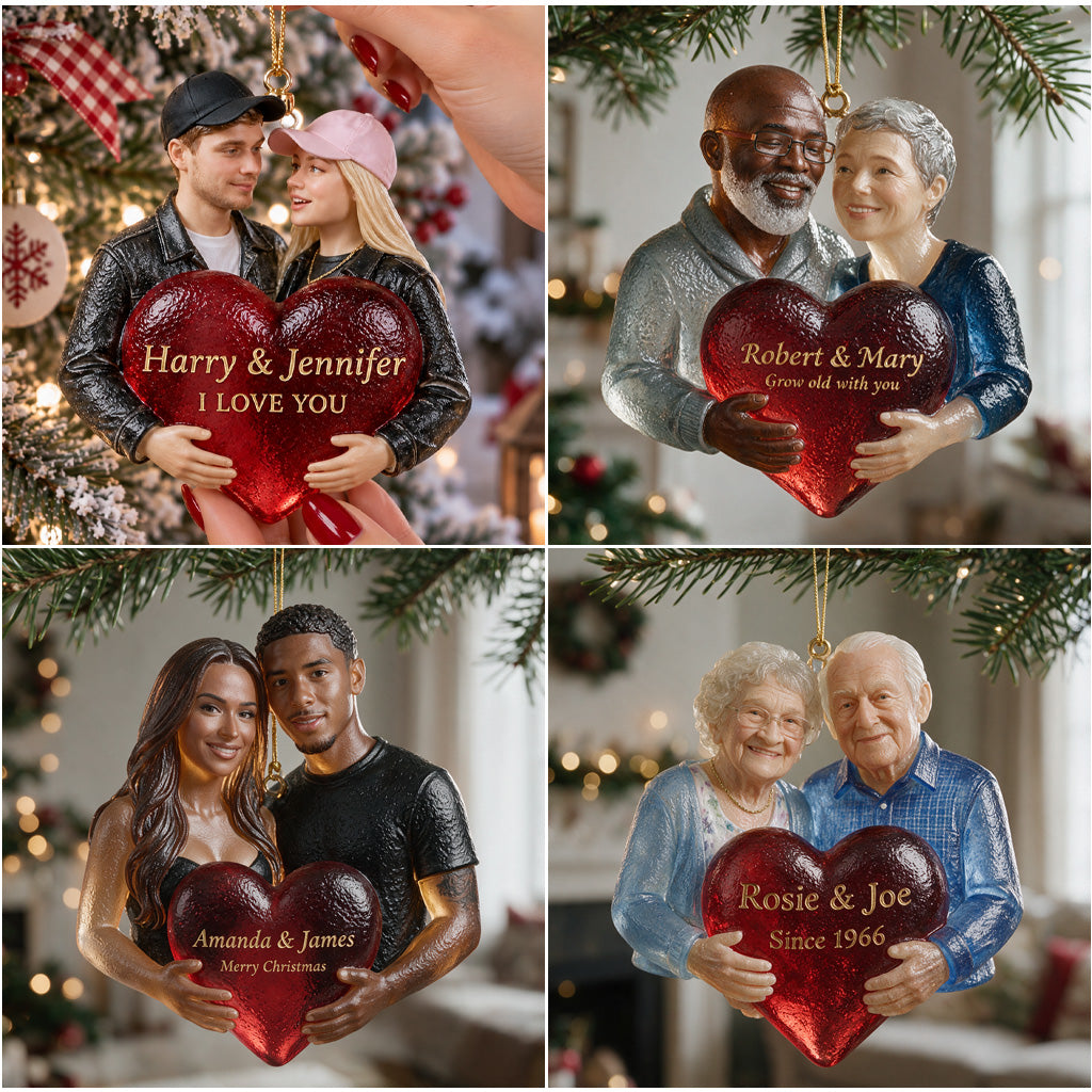 Personalized Christmas Middle-Aged Black Couple Glass Ornament, Husband Wife Gift