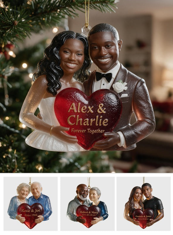 Ornement en Verre Personnalisé pour Mariage Couple Noir, Cadeau Souvenir