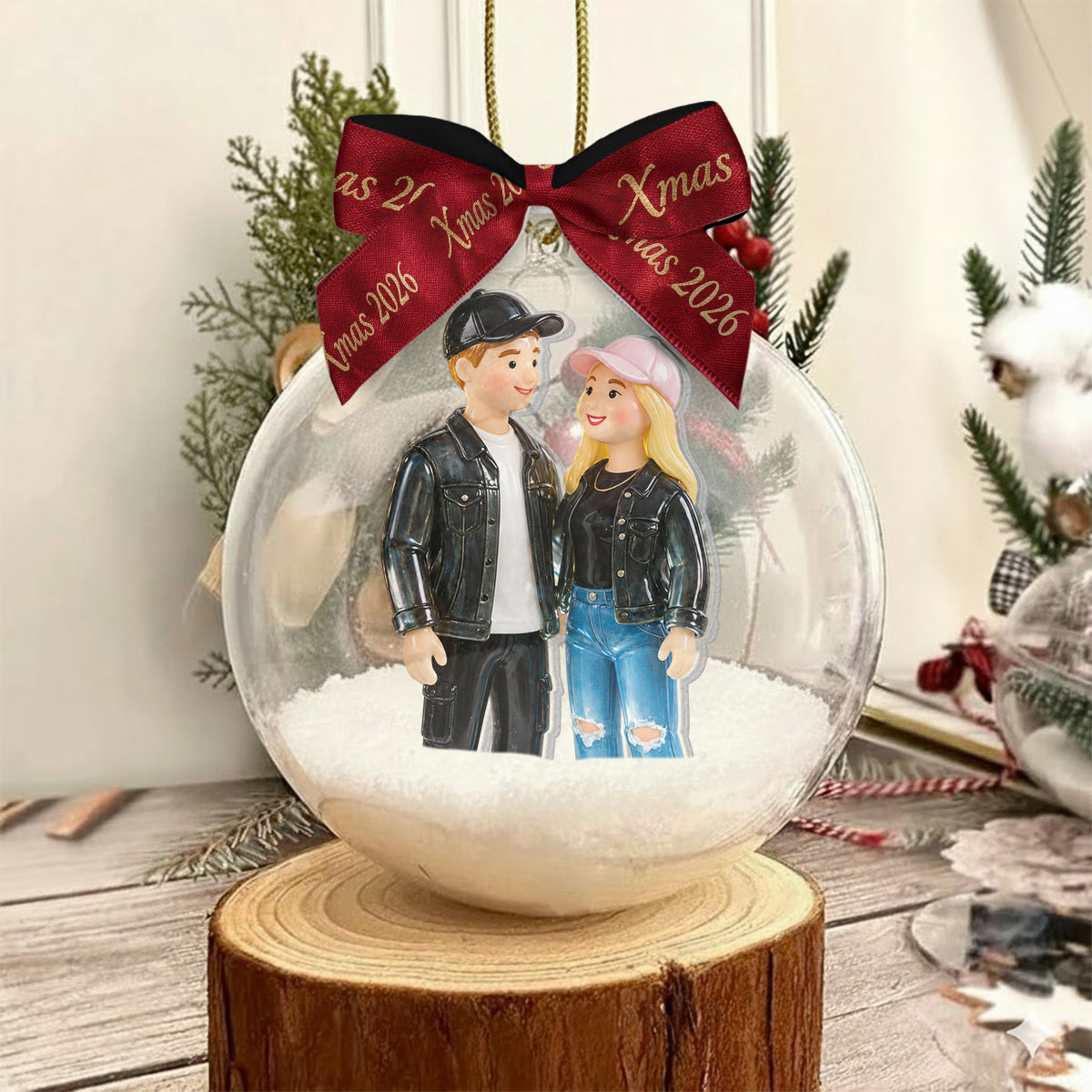 Personalized Christmas Middle-Aged Black Couple Snow Globe Ornament Gift