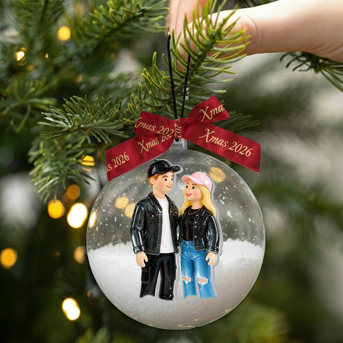 Personalized Christmas Black Couple Snow Globe Ornament Holiday Keepsake Gift