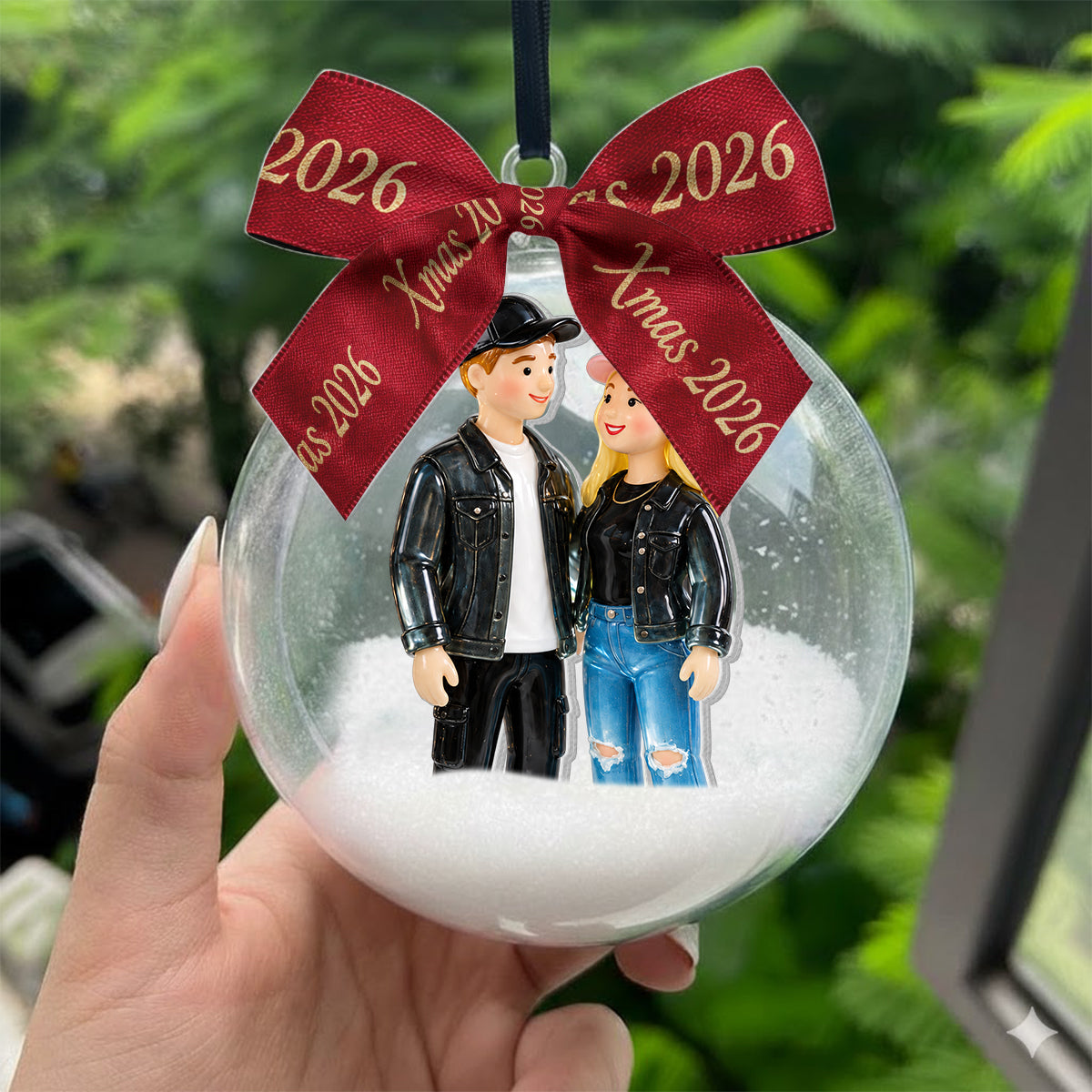 Personalized Christmas Black Couple Snow Globe Ornament Holiday Keepsake Gift
