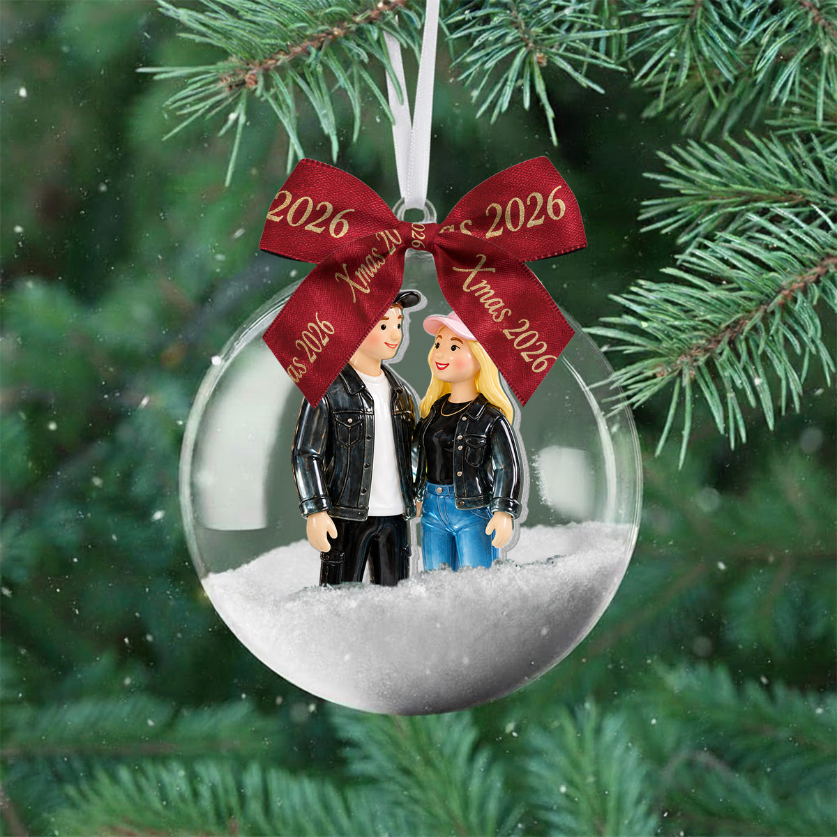 Personalized Christmas Black Lesbian Couple Snow Globe Ornament Holiday Gift
