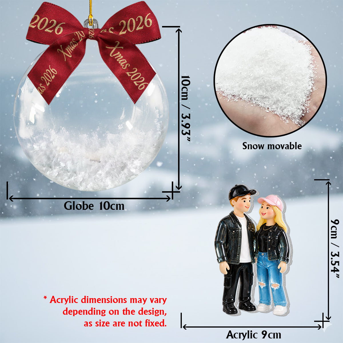 Personalized Christmas Middle-Aged Black Couple Snow Globe Ornament Gift