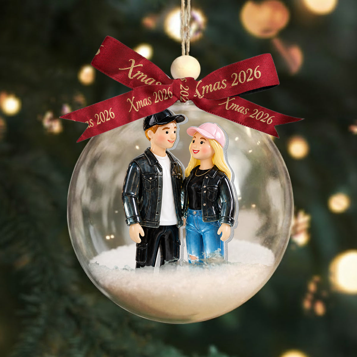 Personalized Christmas Older Black Couple Snow Globe Ornament