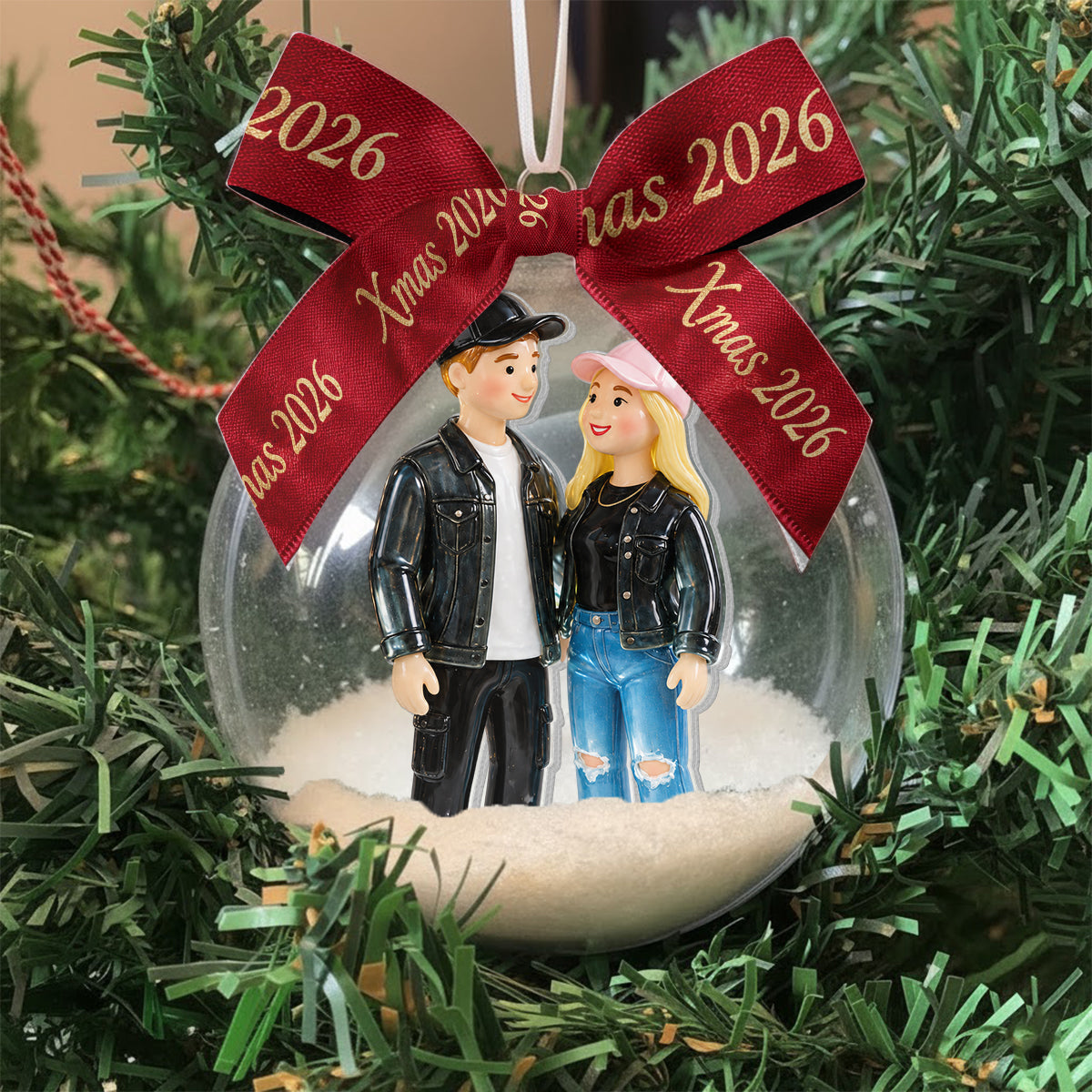Personalized Christmas Black Gay Couple Snow Globe Ornament LGBT Holiday Keepsake