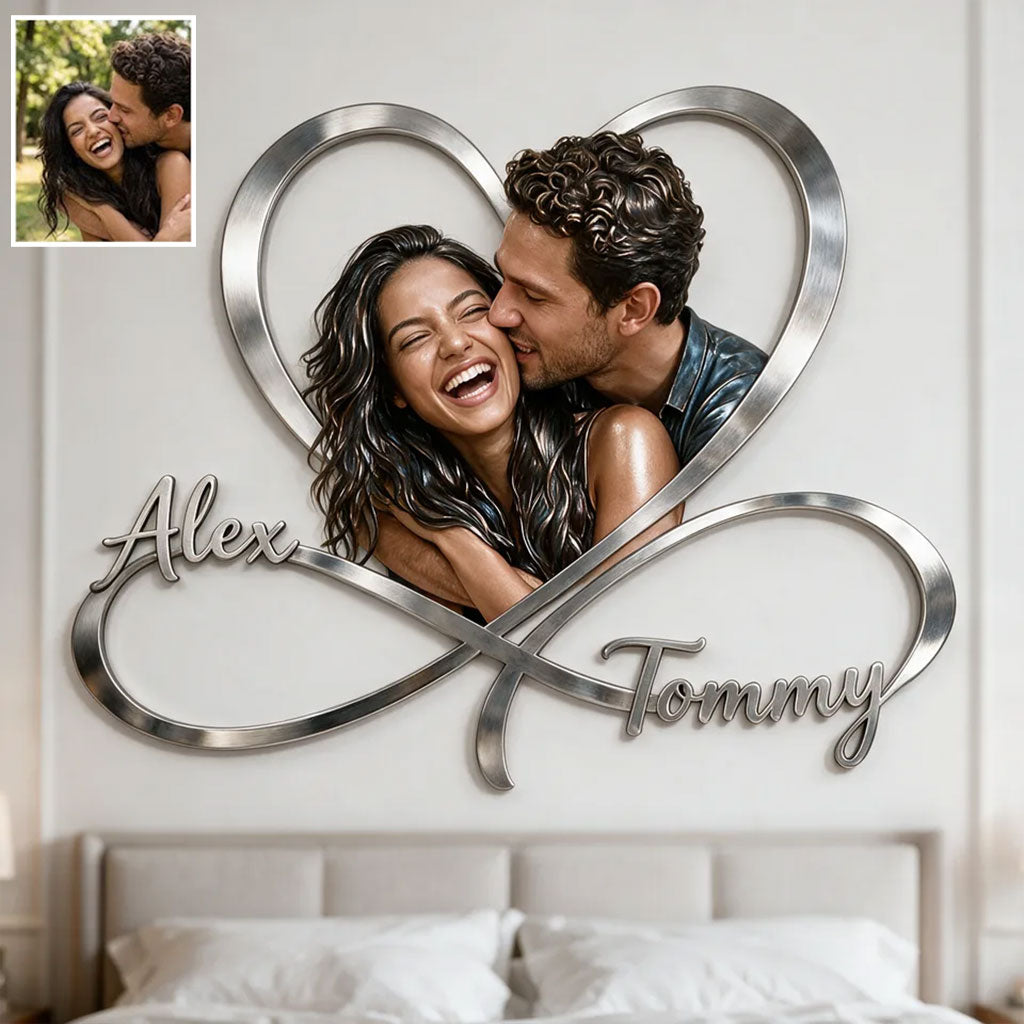 Personalized Custom Photo Couple Husband Wife Infinity Heart Metal Sign Bedroom Decor