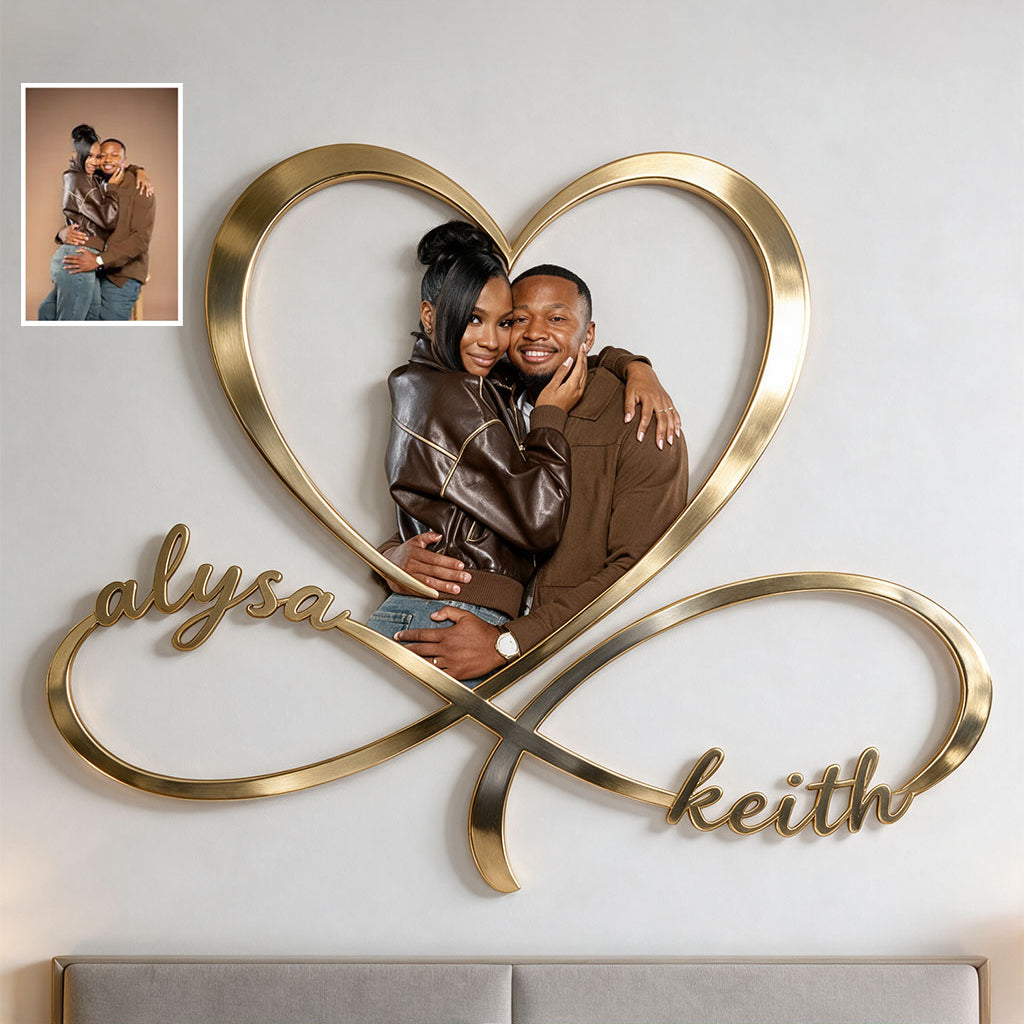 Personalized Custom Photo Middle-Aged Latino Couple Infinity Heart Metal Sign Bedroom Decor