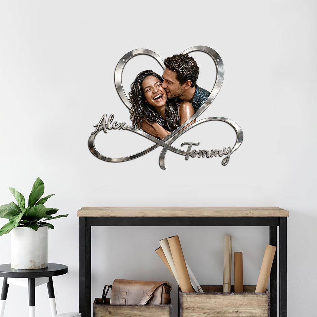 Personalized Custom Photo Couple Husband Wife Infinity Heart Metal Sign Bedroom Decor