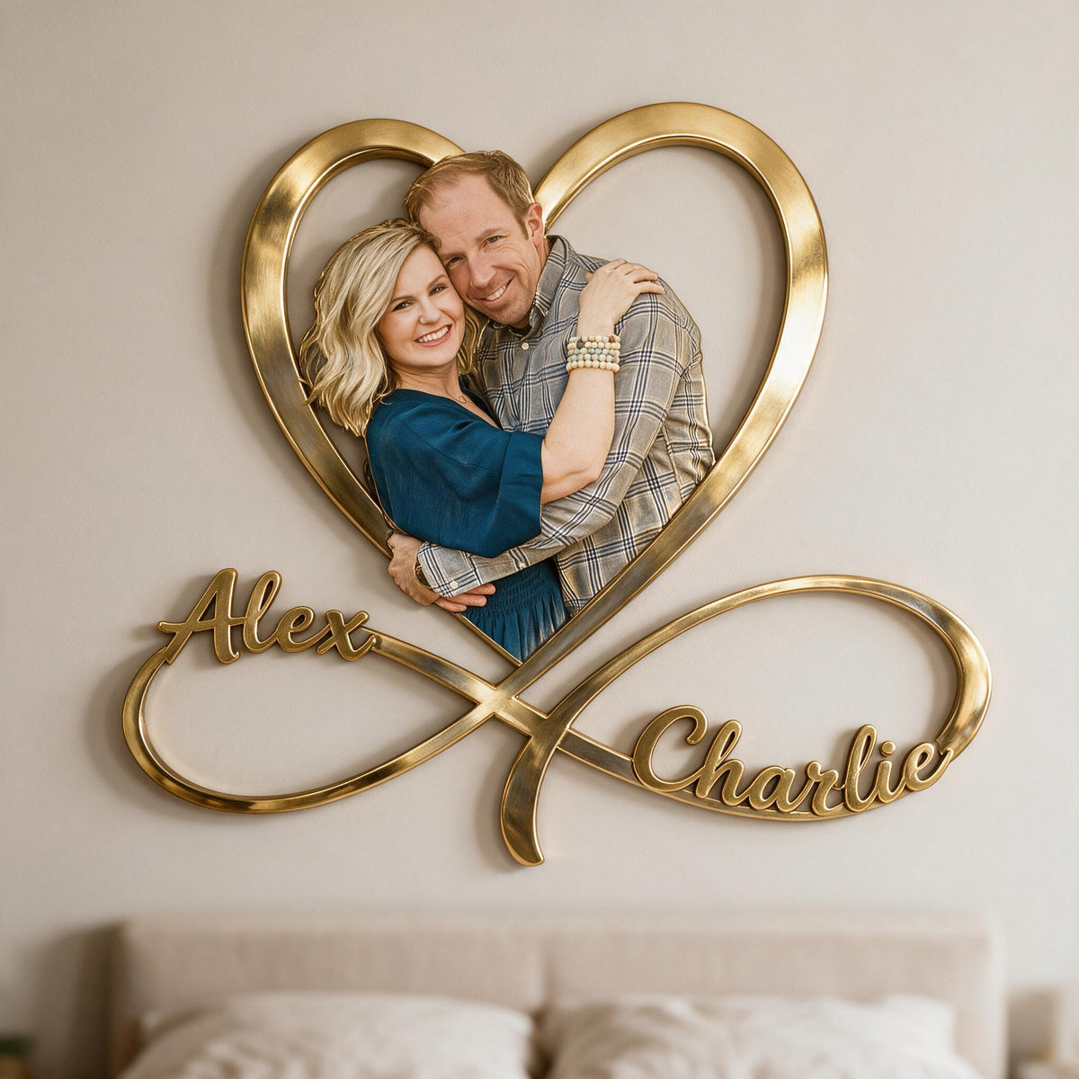 Personalisierte Foto-Metallschild für Paare – Unendliches Herz für das Schlafzimmer