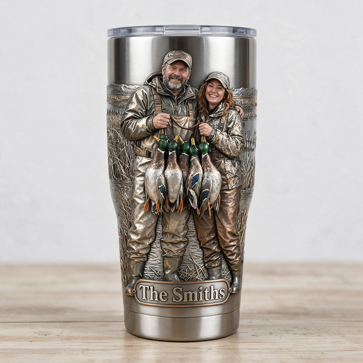 Personalized Custom Photo Middle-aged Duck Hunting Couple Tumbler Hunting Gift