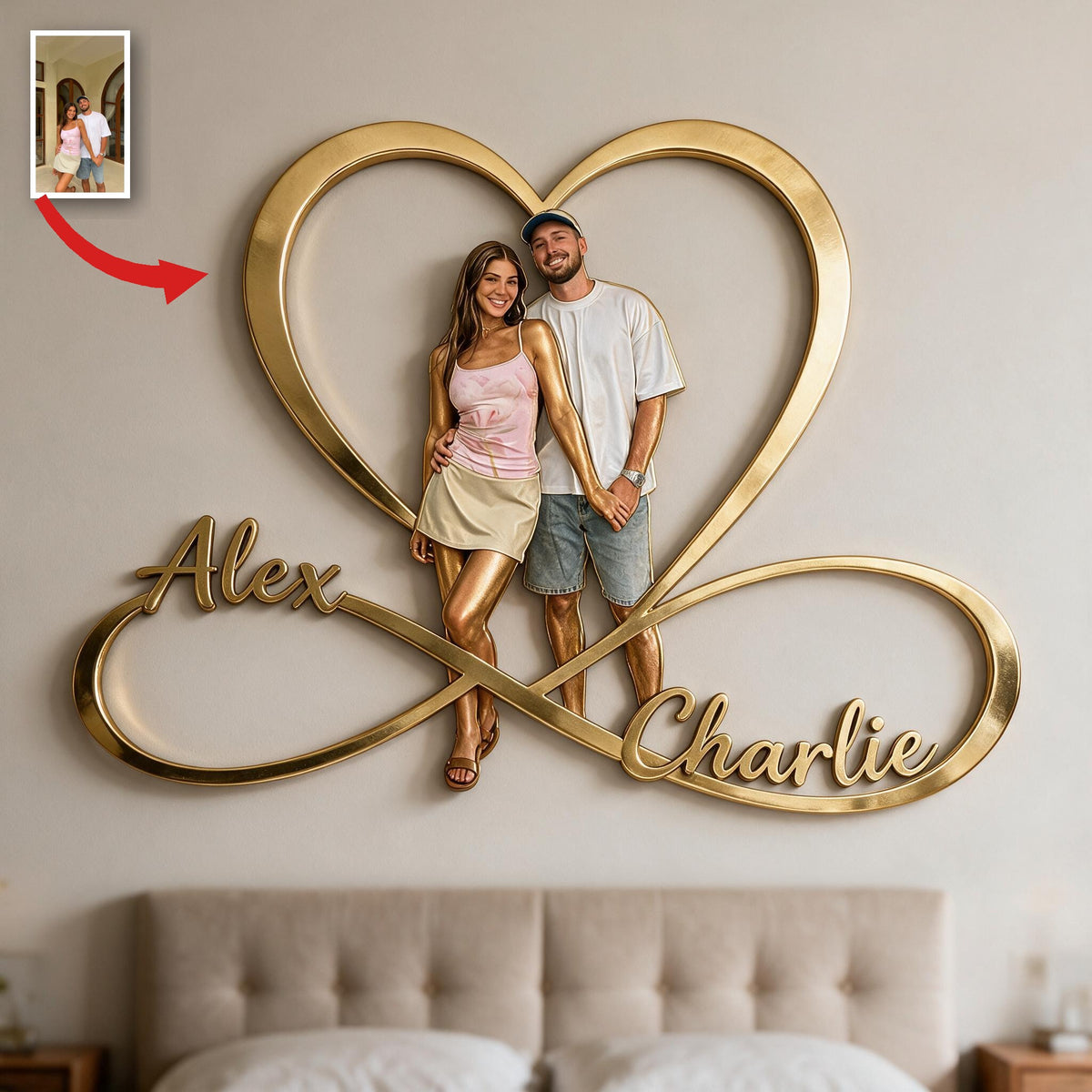 Personalized Custom Photo Latino Couple Infinity Heart Metal Sign Bedroom Decor