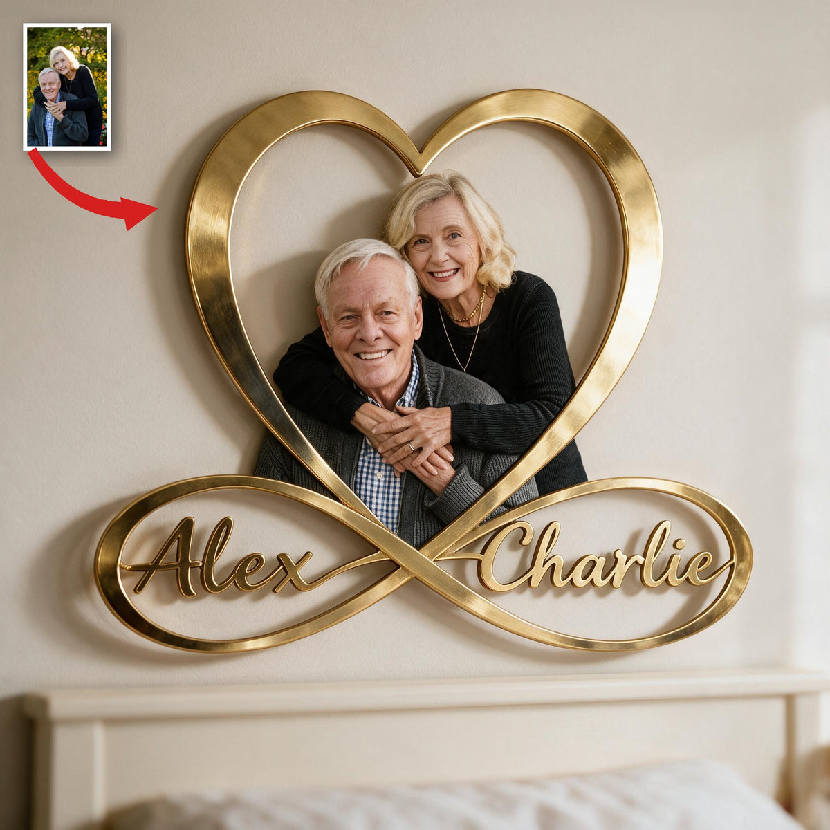 Personalisierte Foto Metall-Schild für ältere Paare - Infinity Herz