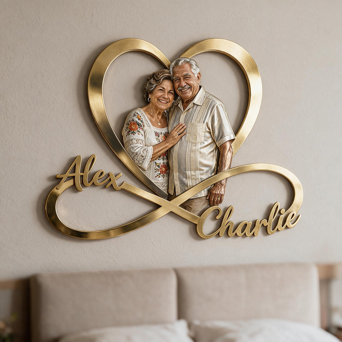 Personalized Custom Photo Older Latino Couple Infinity Heart Metal Sign Bedroom Decor