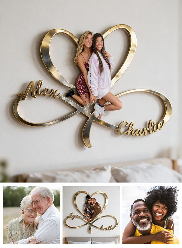 Personalized Custom Photo Lesbian Couple Infinity Heart Metal Sign Bedroom Decor