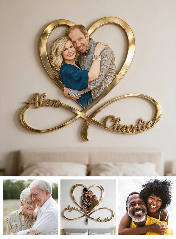 Personalisierte Foto-Metallschild für Paare – Unendliches Herz für das Schlafzimmer
