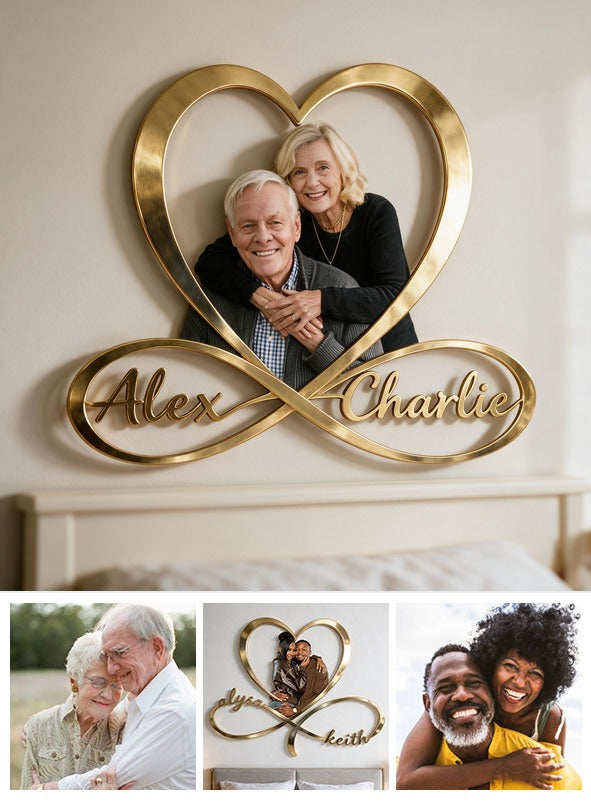 Personalisierte Foto Metall-Schild für ältere Paare - Infinity Herz