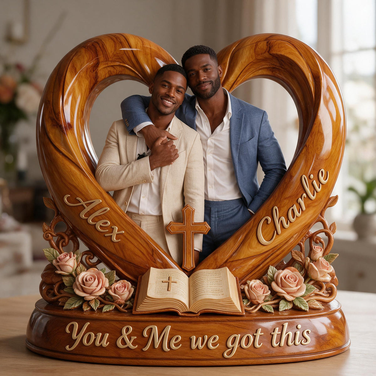 Personalized Custom Photo Black Gay Couple Acrylic Plaque LGBT Keepsake Gift