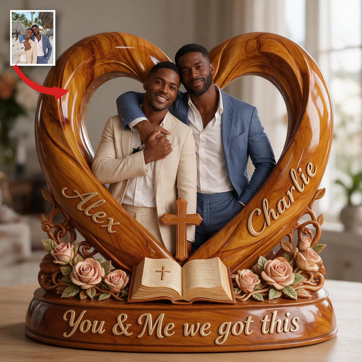 Personalized Custom Photo Black Gay Couple Acrylic Plaque LGBT Keepsake Gift