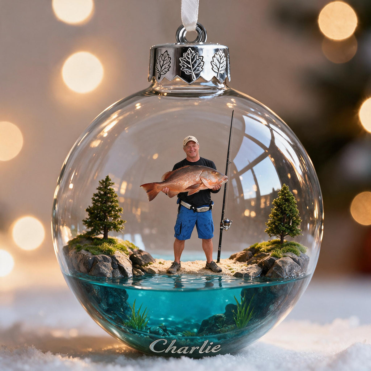 Personalized Christmas Middle-Aged Fisherman Fishing Ornament