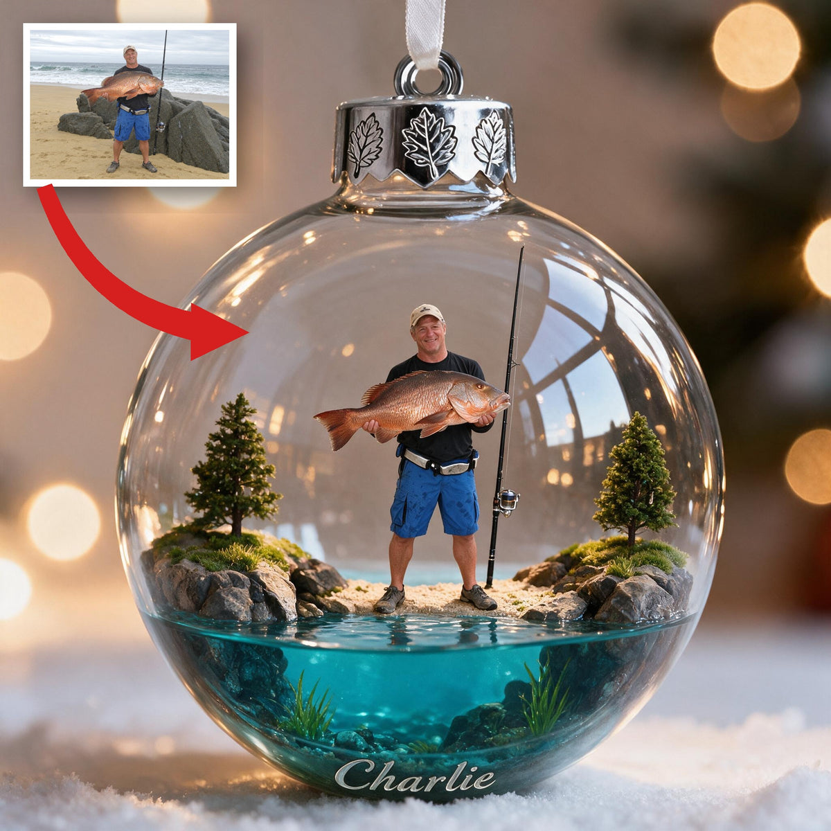 Personalized Christmas Middle-Aged Fisherman Fishing Ornament