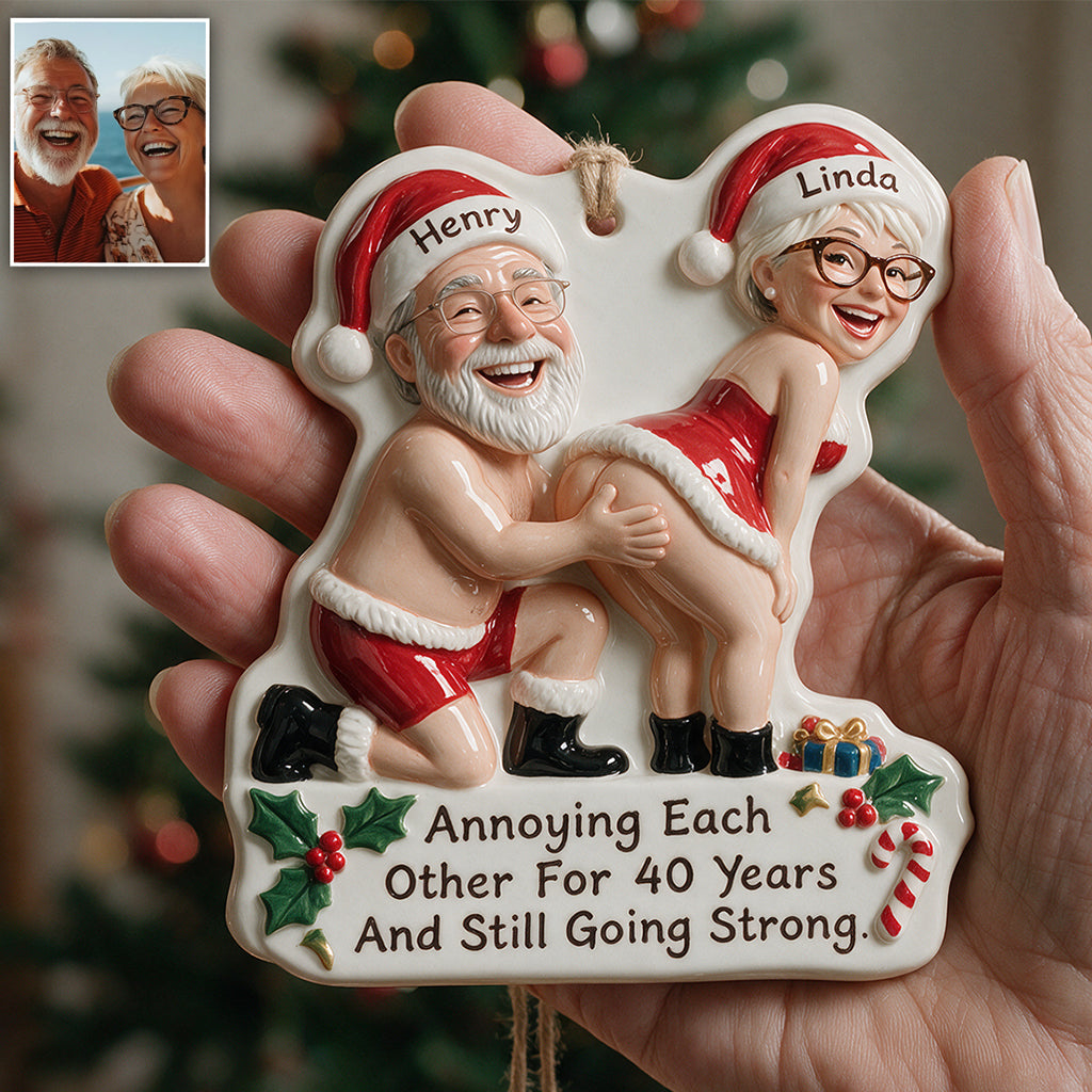 Personalized Custom Photo Christmas Middle-Aged Couple Funny 3D Ornament