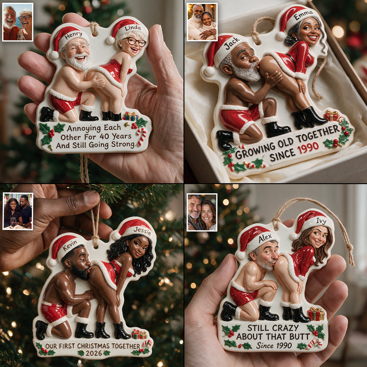 Personalized Custom Photo Christmas Middle-Aged Latino Couple 3D Ornament Funny Couple Gift