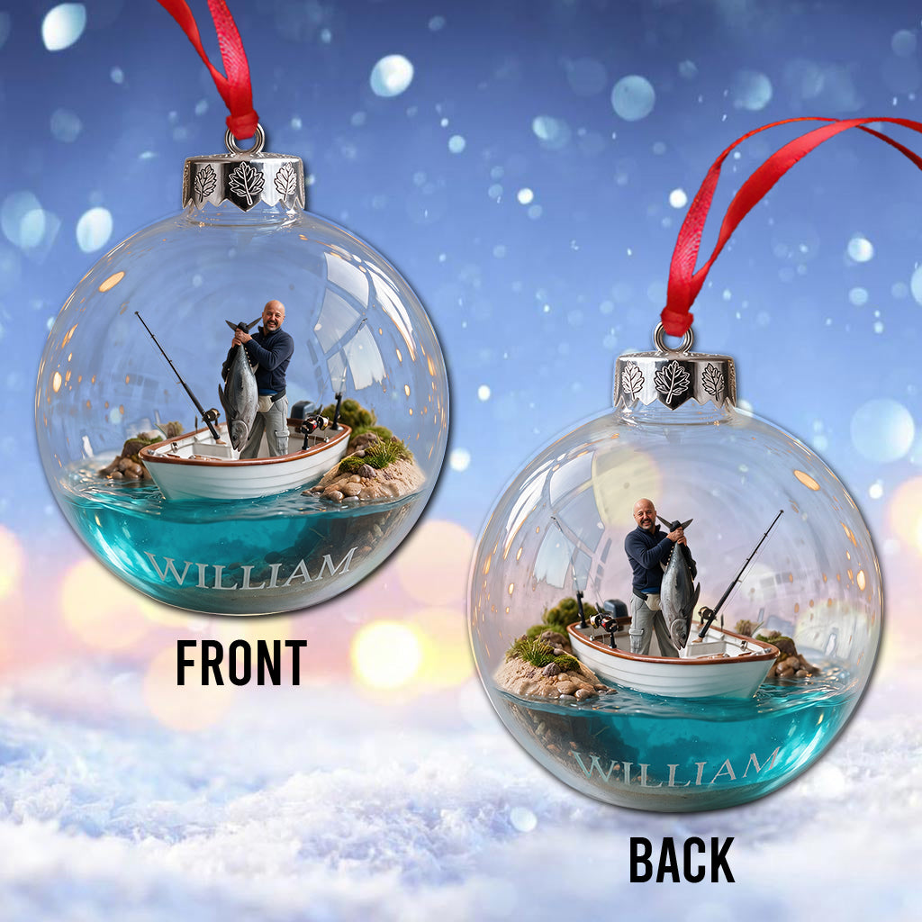 Personalized Christmas Middle-Aged Latino Fisherman Fishing Ornament