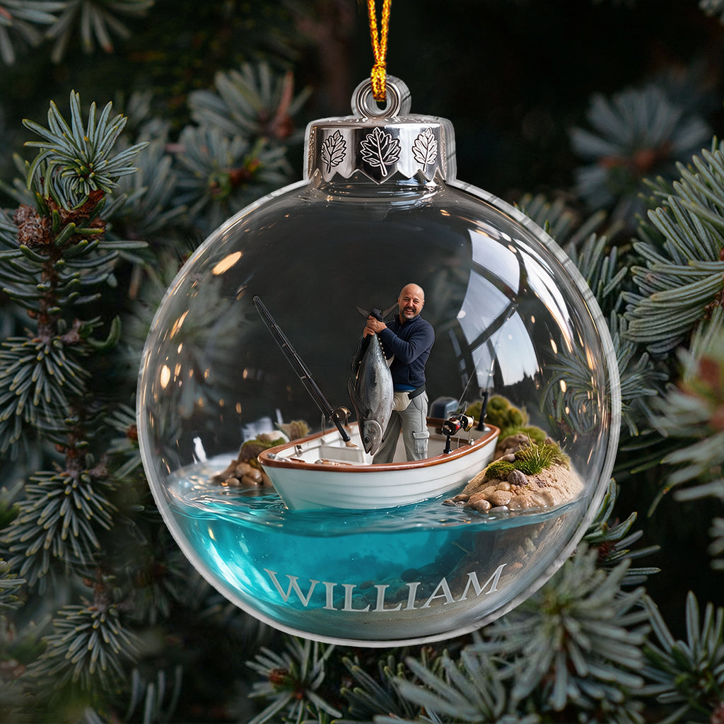 Personalized Custom Photo Christmas Fishing Couple Ornament Holiday Gift