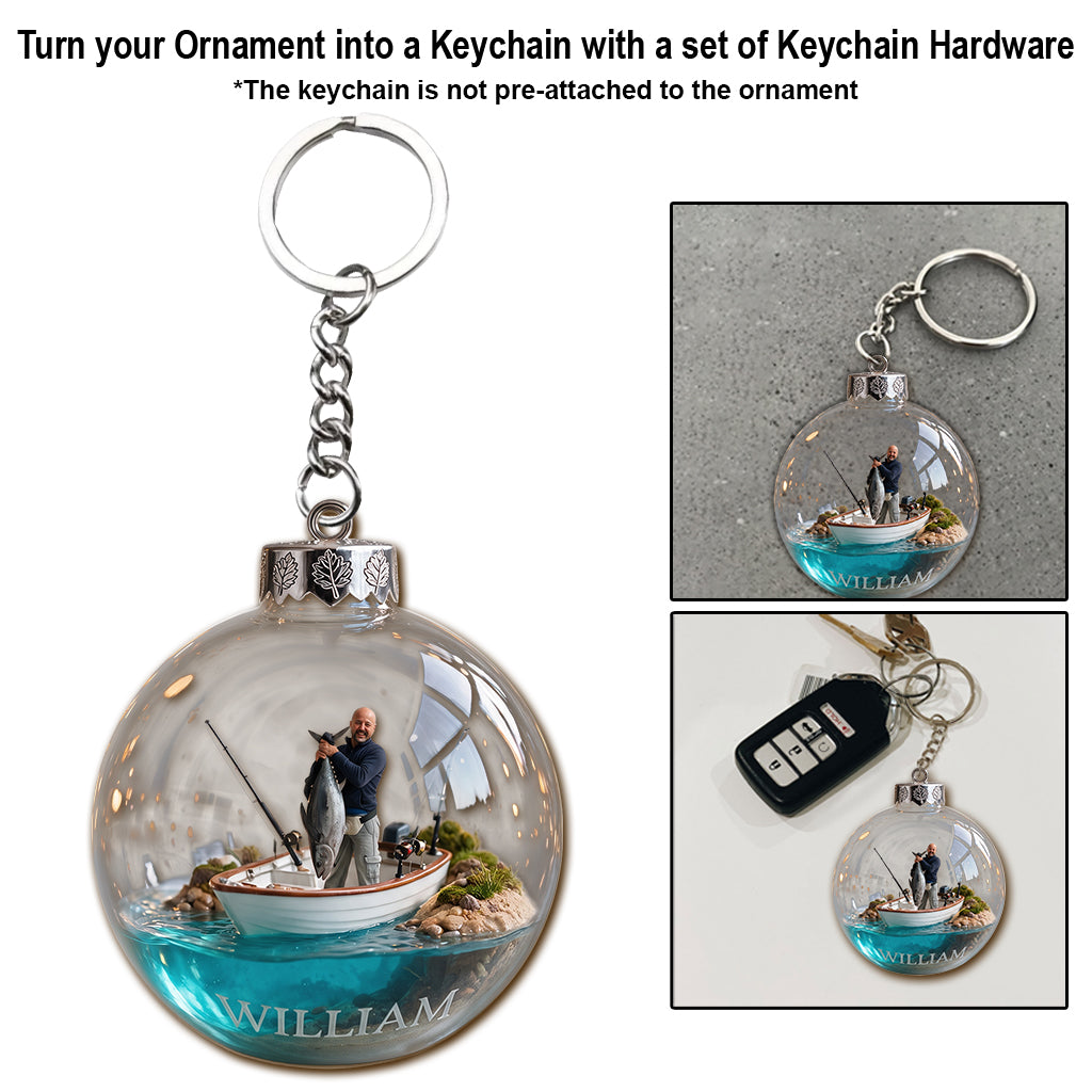 Personalized Christmas Middle-Aged Black Fisherman Fishing Ornament