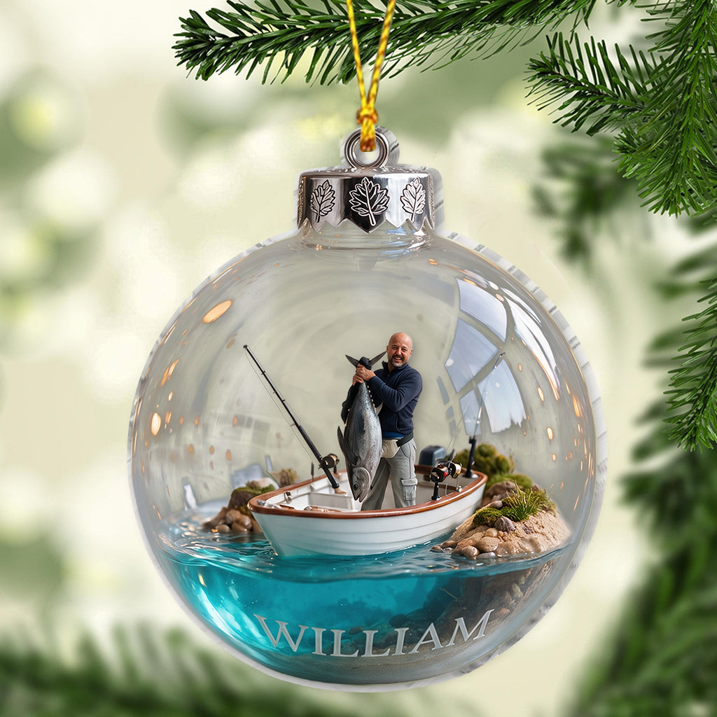 Personalized Custom Photo Christmas Fishing Family Ornament Gift