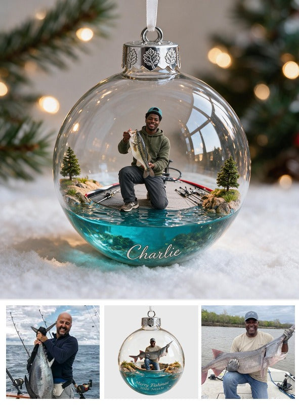 Personalized Christmas Black Fisherman Fishing Ornament Gift for Anglers