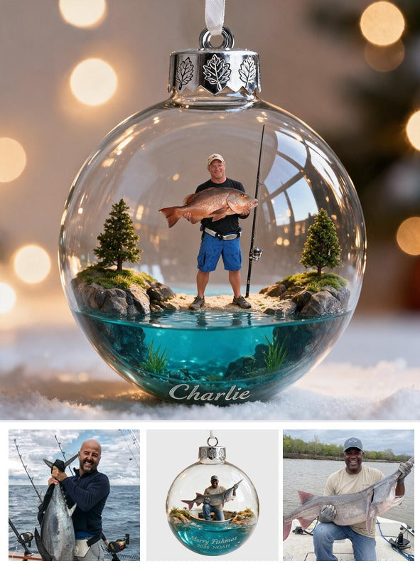 Personalized Christmas Middle-Aged Fisherman Fishing Ornament
