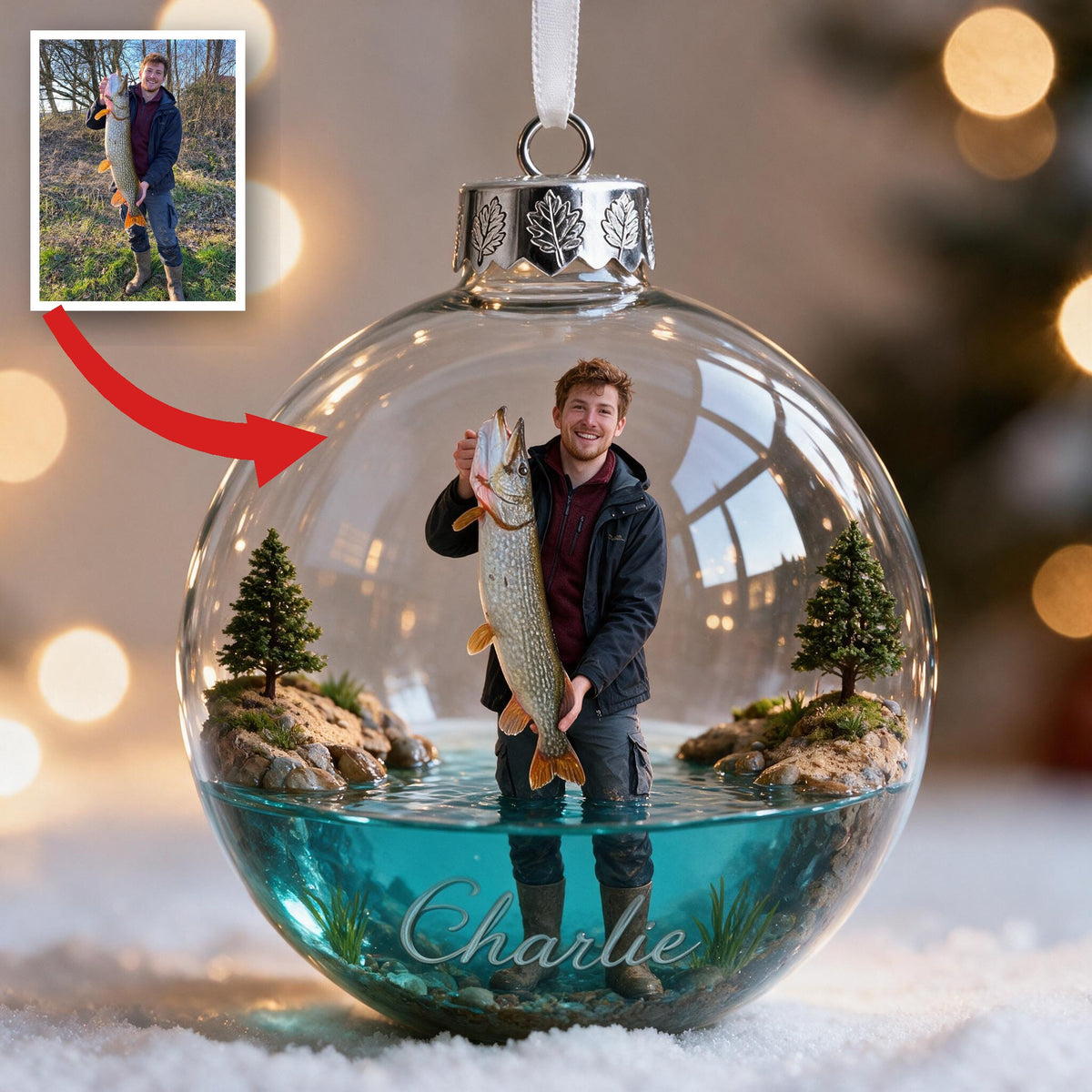 Personalized Christmas Fisherman Fishing Ornament Gift