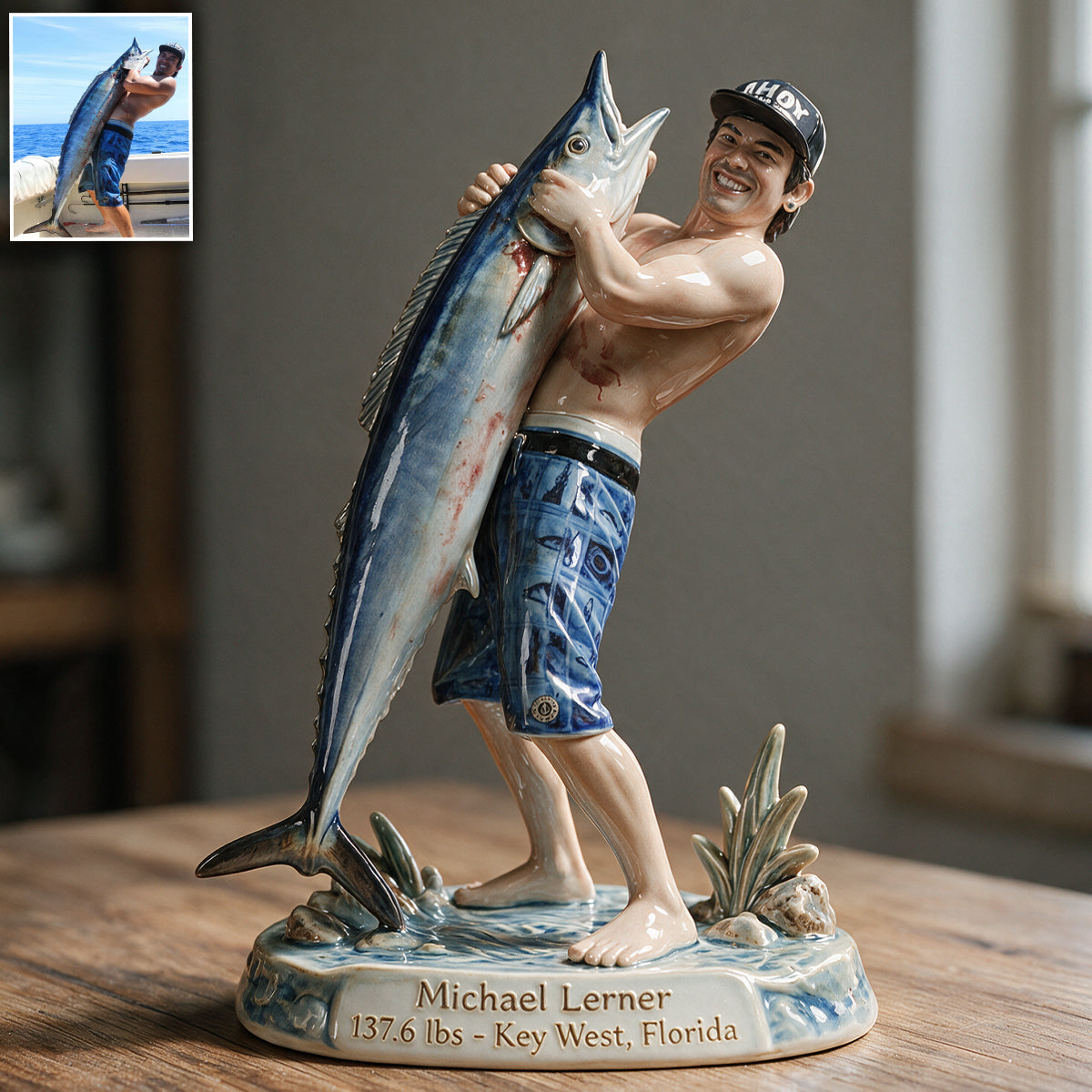 Personalized Custom Photo Fisherman 3D Resin Plaque Fishing Lover Home Decor Gift