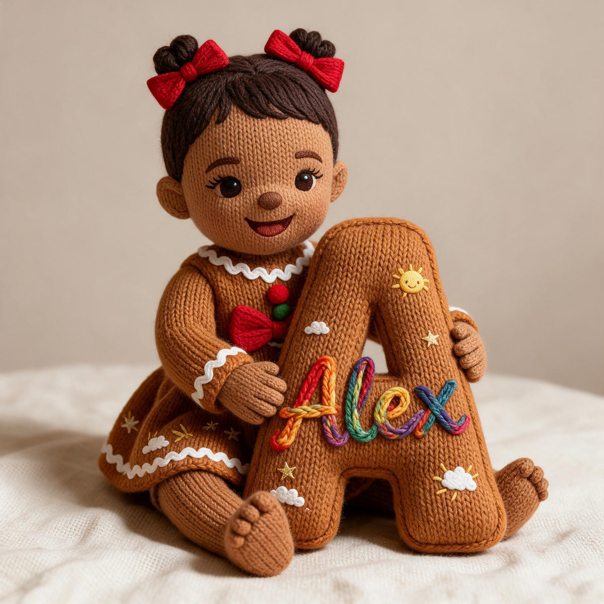 Personalized Custom Photo Christmas Black Christmas Baby Girl Gingerbread Faux Fur Pillow