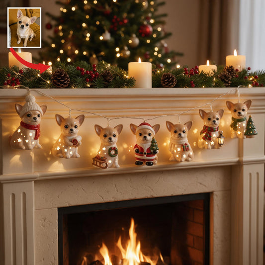 Personalized Custom Photo Christmas Fawn White Chihuahua Puppy String Lights