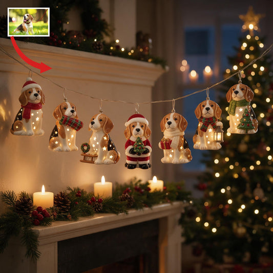 Personalized Custom Photo Christmas Tricolor Adult Beagle String Lights Holiday Decor