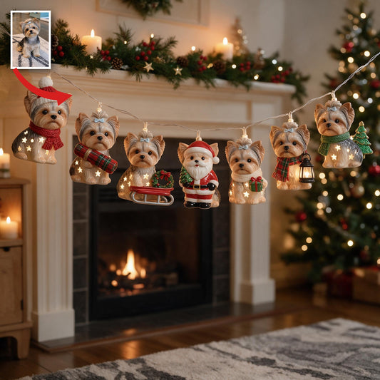 Personalized Custom Photo Christmas Yorkshire Terrier String Lights Festive Home Decor