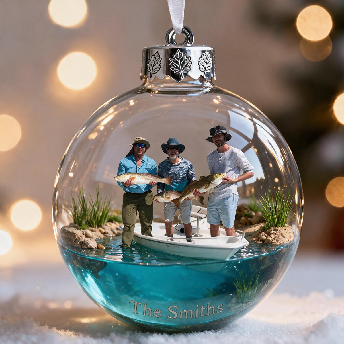 Personalized Custom Photo Christmas Fishing Group Ornament