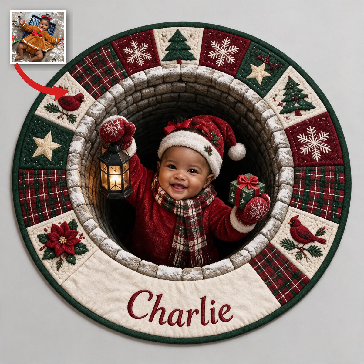 Personalized Christmas Black Christmas Baby Girl Non-Slip Tufted Rug Holiday Home Decor