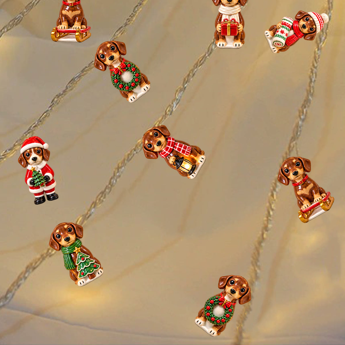 Personalized Custom Photo Christmas Tan and White Pembroke Welsh Corgi String Lights
