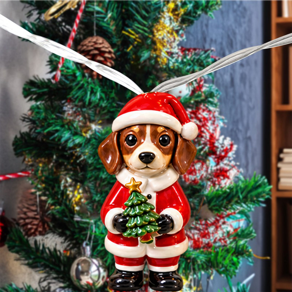 Personalized Custom Photo Christmas Black and White Border Collie String Lights