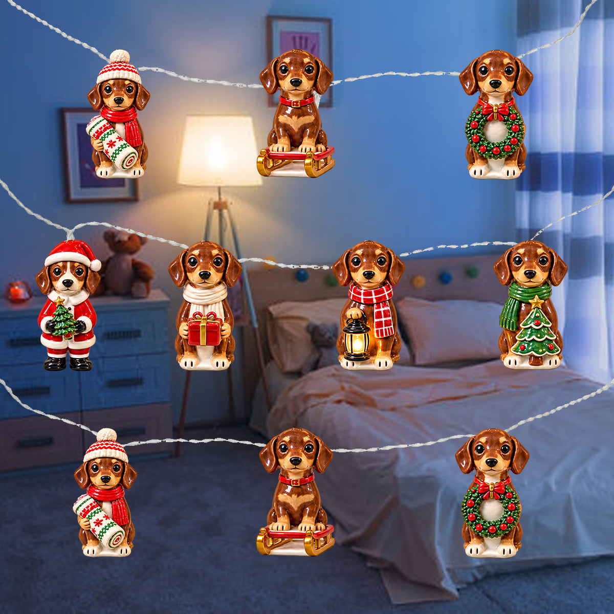 Personalized Custom Photo Christmas Black and Tan Adult German Shepherd String Lights Holiday Decor