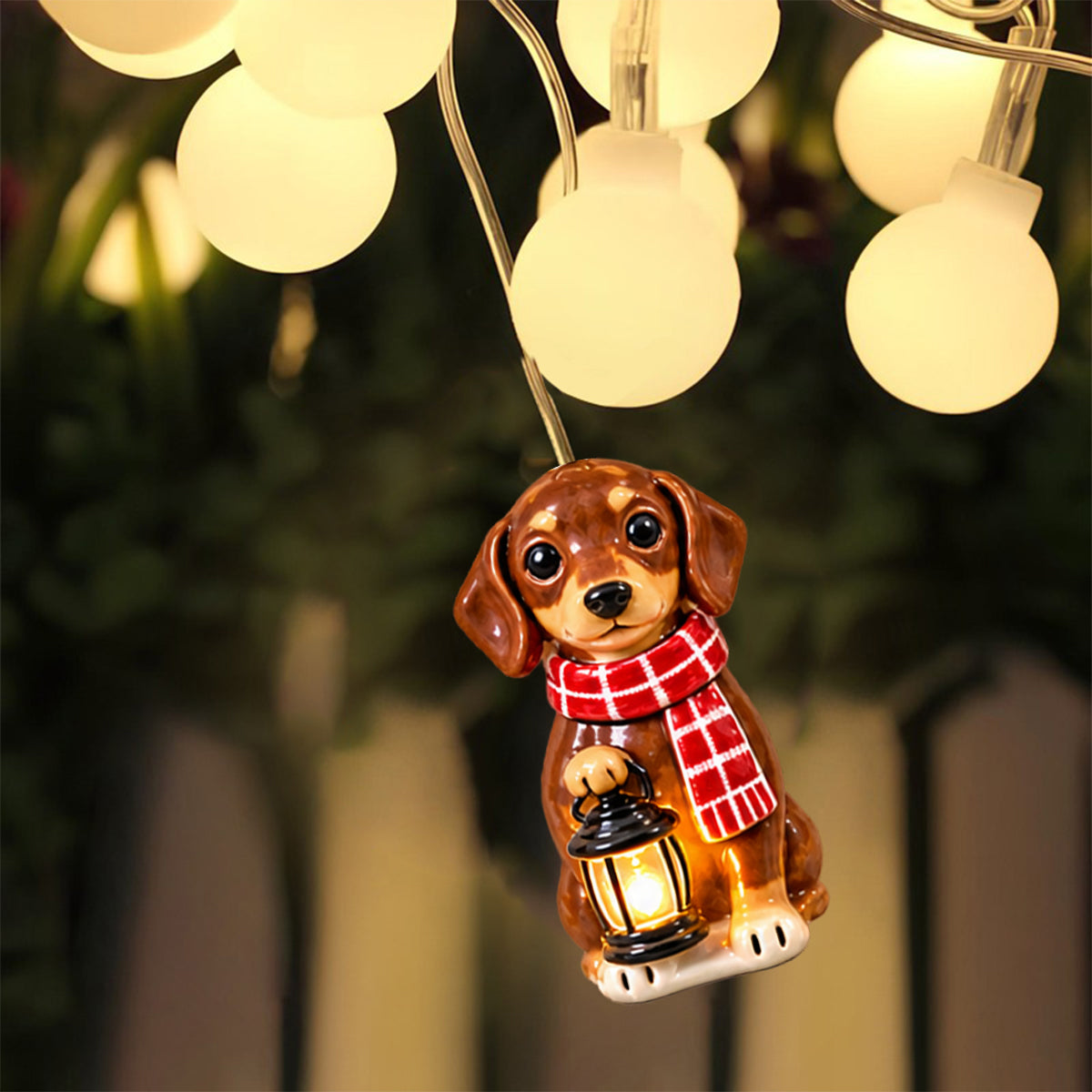 Personalized Custom Photo Christmas Fawn Black Mask Pug String Lights Home Decor